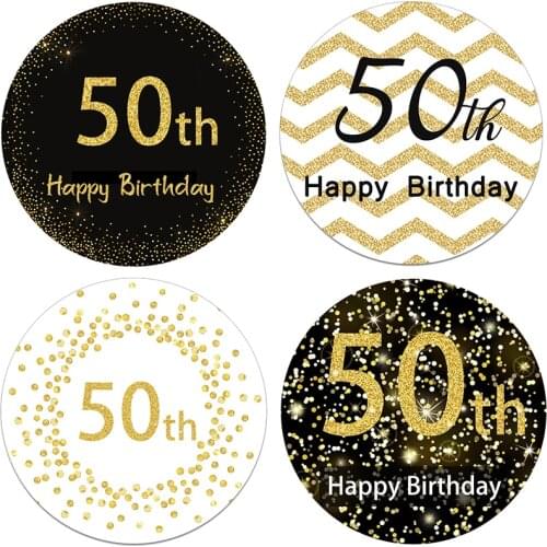 Happy Birthday 50th Birthday Decor Stickers Party Decorations Kids Adult 50 Birthday Celebration Seal Labels Gold Sticker