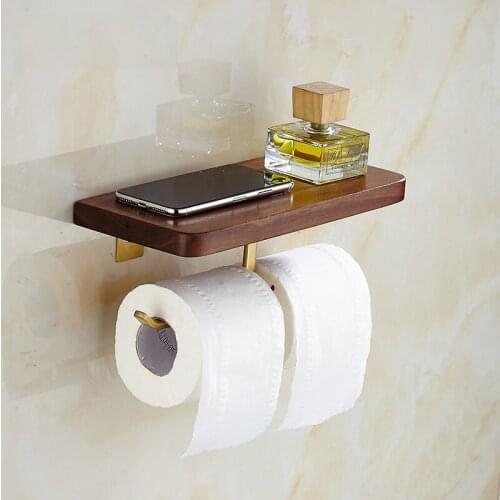 Solid Wood Black Walnut Golden Paper Towel Holder Toilet Roll Holder for Mobile Phones To Increase Boldness and Durability
