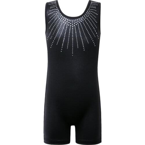 BAOHULU Toddler Teens Sleeveless Leotards for Girls Kids Solid Black Ballet Gymnastics Leotard Diamond Bodysuit Child