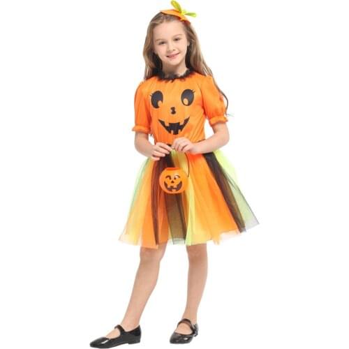 Kids Child Girls Halloween Dress Pretty Pumpkin Costume Carnival Party Mardi Gras Fancy Dress