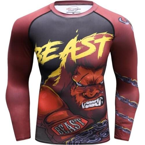 Brand New Compression Shirt Long Sleeve T-shirt Men 3D Tiger Printed Fitness BJJ MMA Work Out Tights Cross Quick Dry Rash Guard