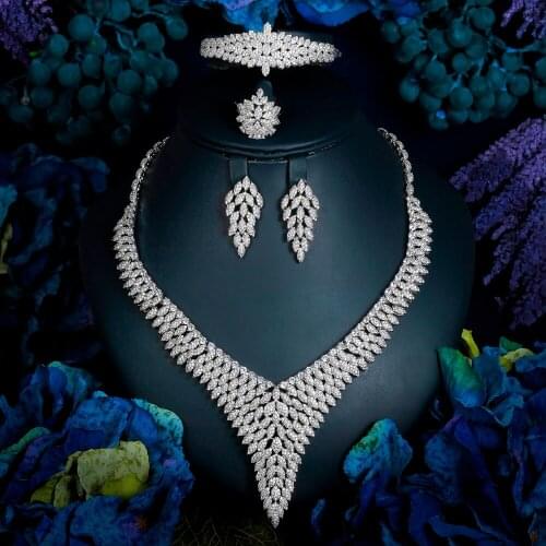 Hadiyana Elegant 4pcs Bridal Zirconia Jewelry Sets For Women Party Luxury Dubai Copper CZ Rhinestone Wedding Jewelry Sets 2282W