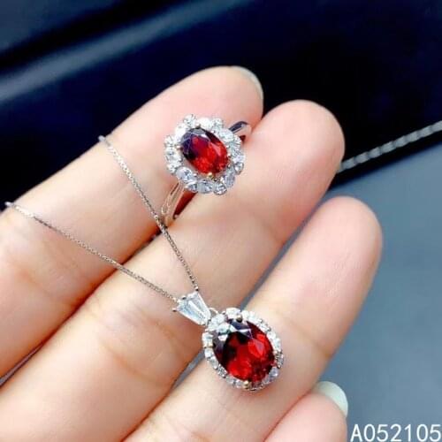 KJJEAXCMY fine jewelry 925 sterling silver inlaid Natural garnet women classic popular OL style gem pendant ring set support det