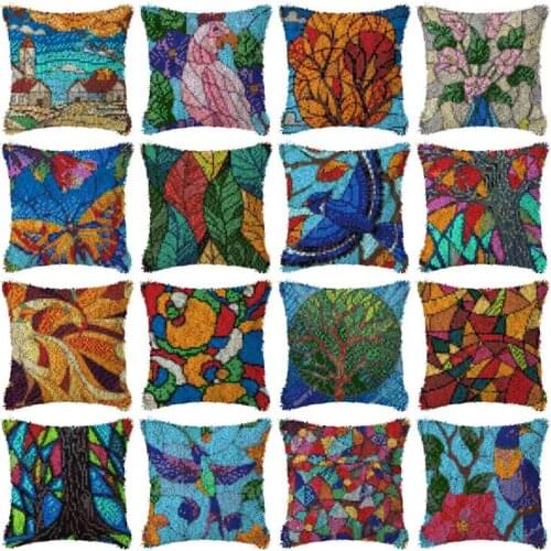 Latch Hook Kit Make Leaves Cushion Flamingo Canvas Crochet Pillow Case Latch Hook Cushion Cover Arts & Craft