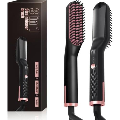 Multifunctional Beard Straightener Comb 3 In 1 Crimping Hair Straighting Curl Brush Heating Fast Hair Curlers Hair Styling Tool