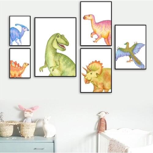 Cartoon Color Dinosaur Triceratops Wall Art Canvas Painting Nordic Posters And Prints Wall Pictures For Boy Kids Room Home Decor