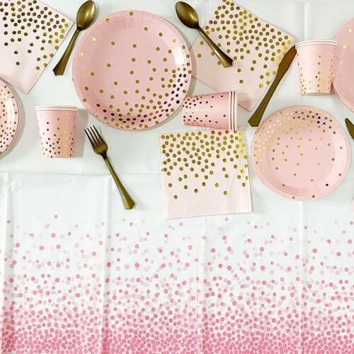10 People Pink Stamping Disposable Tableware Set Plate Napkin Cup Latex Balloon Garland Birthday Party Decorations Supplies