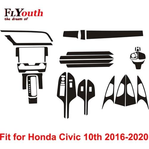 Carbon Fiber Sticker for Honda Civic 10th 2016-2019 Car Gear Shift Panel Water Cup Holder Panel Frame Cover Trim Car Styling