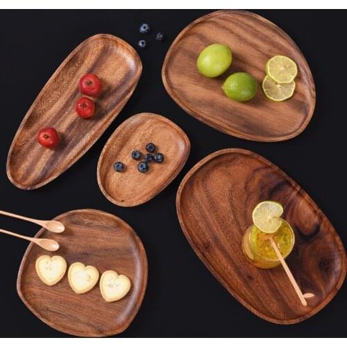 Irregular Acacia Wood Afternoon Tea Tray Multi-function Wooden Storage Tray Japanese Creative Solid Wood Dinner Plates