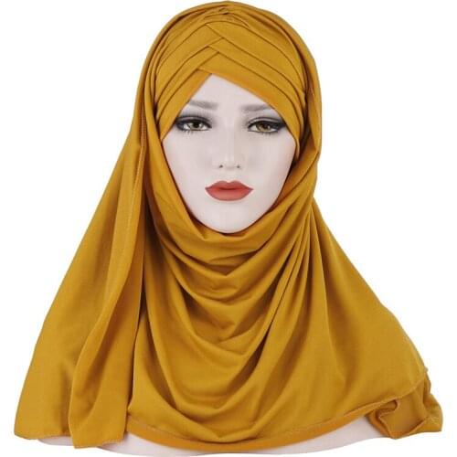 2021 New Women Jersey Scarf Soft Plain Cotton Instant Hijab Shawls And Wraps Foulard Femme Muslim Hijabs Ready To Wear Headscarf