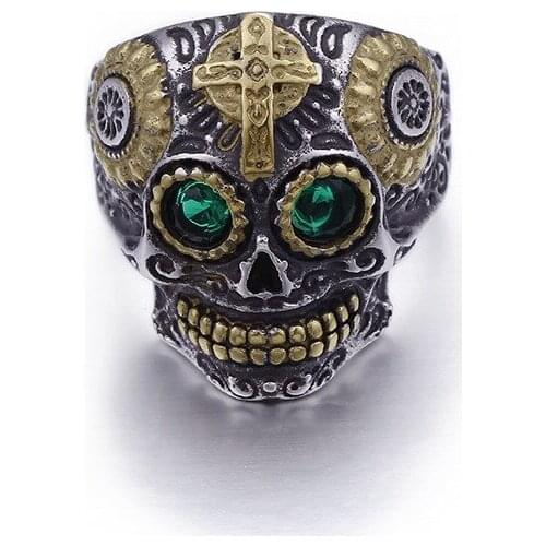New retro mens cross ring carved ring Ghost stainless steel jewelry