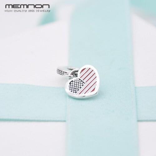 2019 Autumn 925 Sterling Silver heart jewelry Love USA flag Dangle charms Fit Bracelet Bangle for Women DIY Jewellery Gift