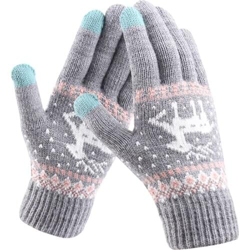 Autumn Winter Female Cute Cartoon Deer Knitted Full Finger Warm Mitten Women Faux Wool Knit Touch Screen Driving Glove H50