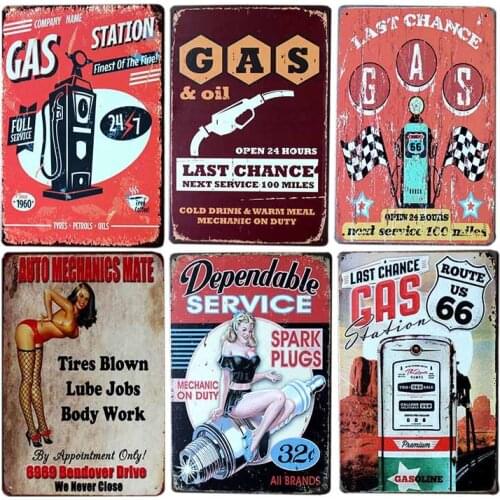 Gas 66 Poster Vintage Garage Decor Cafe Decoration Tin Plate Pub Retro Wall Metal Signs Decorative 20x30cm
