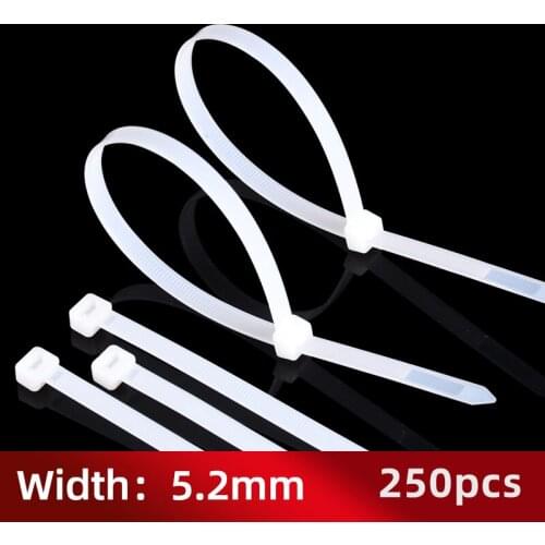 Plastic Cable Zip Wire Ties Width: 5.2mm Nylon Self-Locking White Black Industrial Strapping Wraps Loop Supply Fasteners