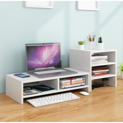 Monitor Stand Riser 2-Tiers Wooden Monitor Storage Riser Desktop Computer Stand
