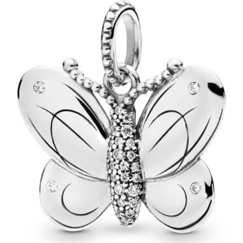 Genuine 925 Sterling Silver Charm Decorative Butterfly With Crystal Pendant Beads Fit Pan Bracelet & Necklace Diy Jewelry