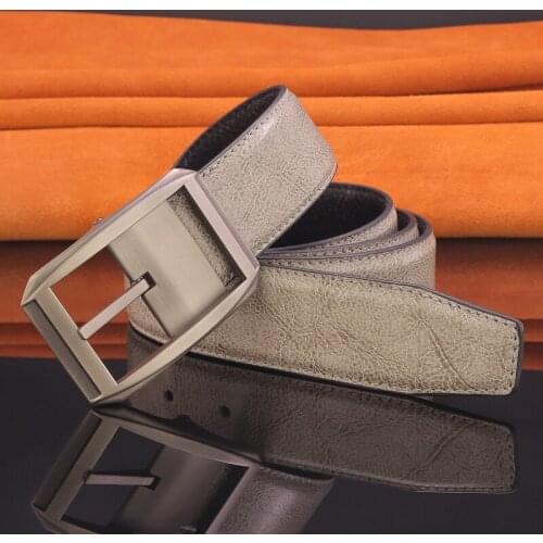 High Quality Grey Belt Men Classic Pin Buckle designer Cowskin Waist strap Casual genuine young boys Casual ceinture homme