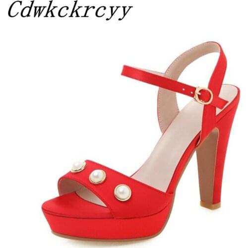 Women sandals Summer New pattern fashion High-heeled Pearl Women sandals black gules Pink Apricot Wedding shoes size 34-39