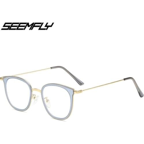 Seemfly Anti Blue Light Glasses Fashion Women Men Computer Goggle Vintage Metal Frame Eyeglasses Flat Mirror Unisex Eyewear New