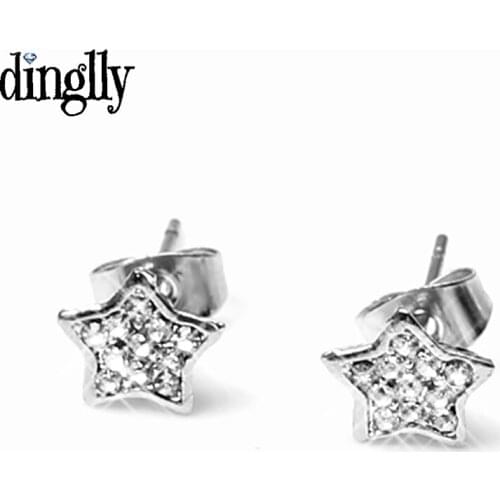 DINGLLY Europe Color Rhinestone Stud Earring With Shining Pentagram Charm Earrings For Women men Couple Lover Gifts