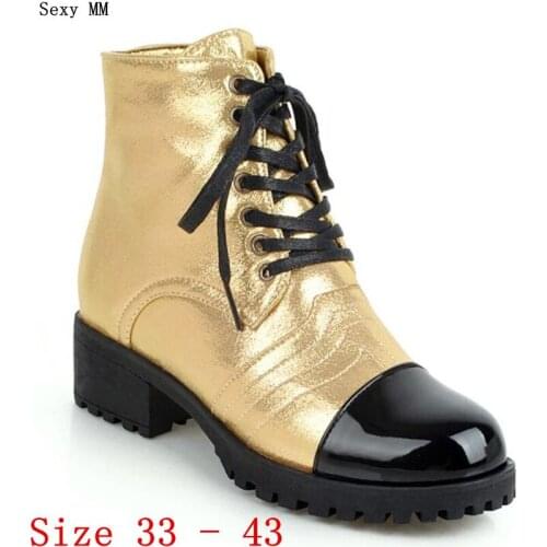Spring Autumn Low Med Heels Women Ankle Boots Woman Short Boots Med Heel Shoes Small Plus Size 33 - 43