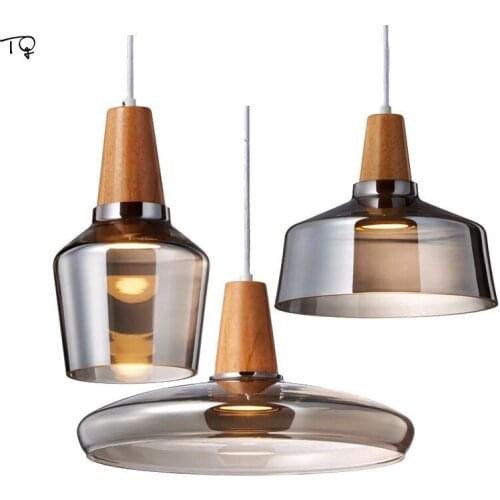 Nordic Design Glass Solid Wood Pendant Lights Led E27 Modern Light Fixtures Living Room Decoration Bedroom Restaurant Bar Cafe