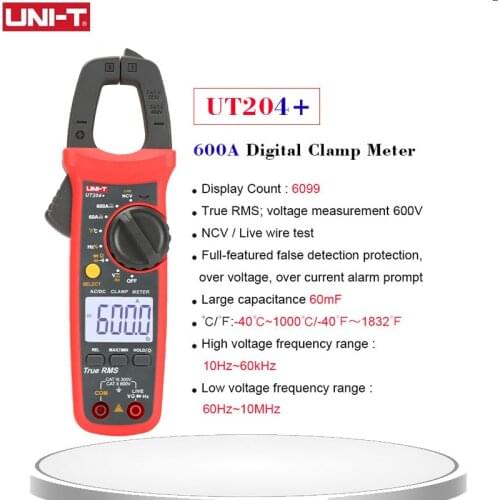 UNI-T LED Digital Display High Precision Clamp Meter Capacitance Frequency Current Voltage MAX/MIN Tester UT204+ Series