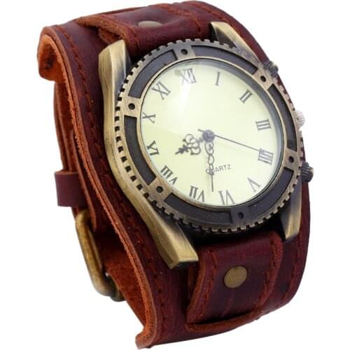 Vintage Roman Numerals Gear Faux Leather Band Men Wrist Bracelet Watch jam tangan pria zegarki meskie