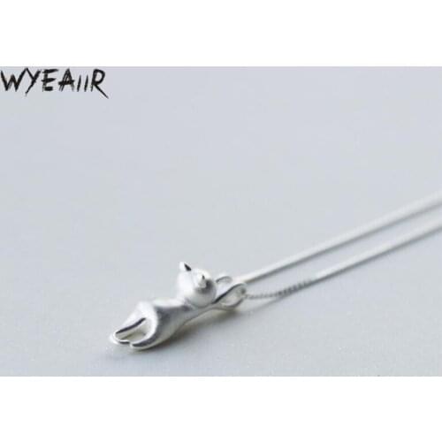 WYEAIIR Cute Sweet Cat Korea Fashion Personality Creativity Fresh Art 925 Sterling Silver Clavicle Chain Female Necklace