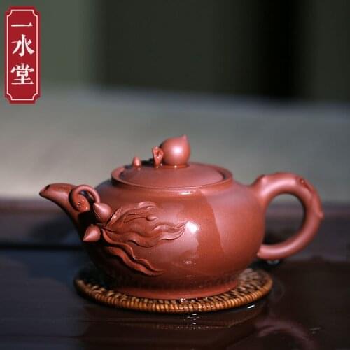 Yixing monohydrate hall are recommended by the manual undressed ore qing cement bowl peach pot decals teapot tea 410 ml