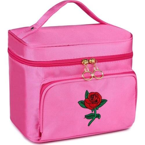 Womens Embroidery Korean Cosmetic Bag Box Travel Organizer Large Capacity Toiletry Tools Cases Beauty Makeup Vanity Pouch