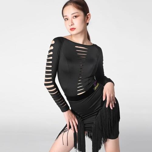 Latin Dance Dress Women Sexy Hollow Leotard Fringed Skirt Suit Tango Salsa Cha Cha Samba Rumba Female Training Wear DNV13713