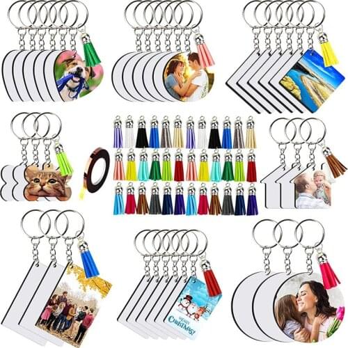 181 Pieces of Sublimation Blank,8 Shapes Sublimation Blank Sets, Tassel Keychain Ring, Suitable for DIY Craftsmanship
