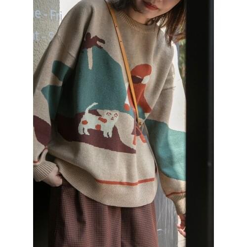 2020 Ins Autumn Winter Sweaters Women Fashion Cartoon Sweater O-neck Women Knit Sweaters