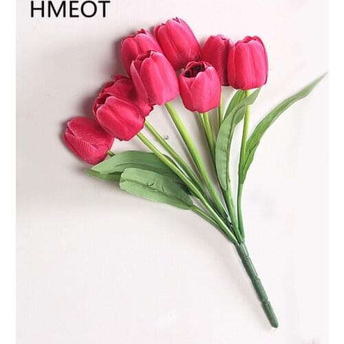 9 Heads Tulip Artificial Flowers Bunch Wedding Bride Bouquet Home Decor Silk Fake Flower Arrangement Photo Props Window Display