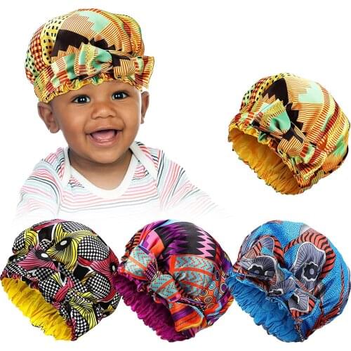 African Satin Lined Bonnets Kids girls Turban Hat Women Extra Large Hat Ankara Long Ribbon Headwrap Ankara Hair Bonnet Hat