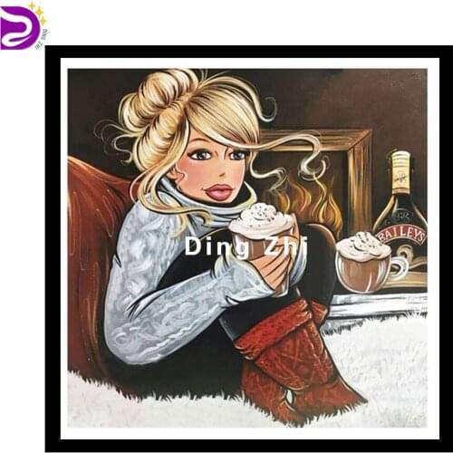 Full Square/Round Drill 5D DIY Diamond Painting Cartoon Fat Lady 3D Diamond Embroidery Mosaic Coffee Cross Stitch Home Decor