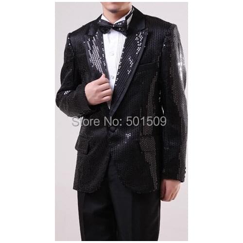 Free shipping black sequins mens tuxedo suit jacket/only jacket