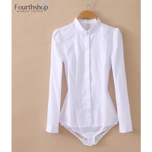 Elegant Bodysuit Women Long Sleeve White Blouses Female Office Work Body Shirt Fashion Jumpsuit Korean Design Rompers 2020 Fall