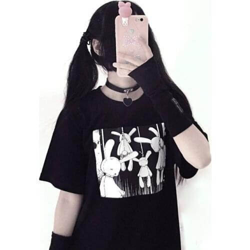 Womens t-shirt y2k harajuku goth anime Rabbit Oversized t-shirt print round neck loose short sleeves plus size clothing Top