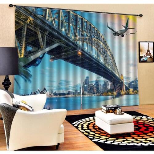Beautiful Photo Fashion Customized 3D Curtains Airplane lights city steel bridge modern living room curtains