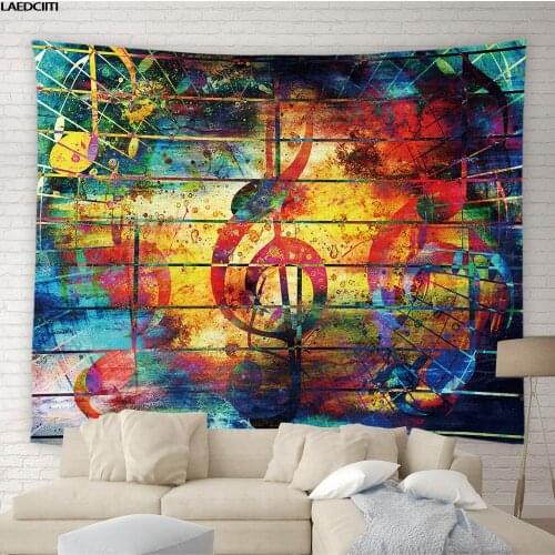 Colorful Music Aesthetics Tapestry Hippie Love Retro Old Wooden Background Wall Hanging Living Room Bedroom Curtain Home Decor