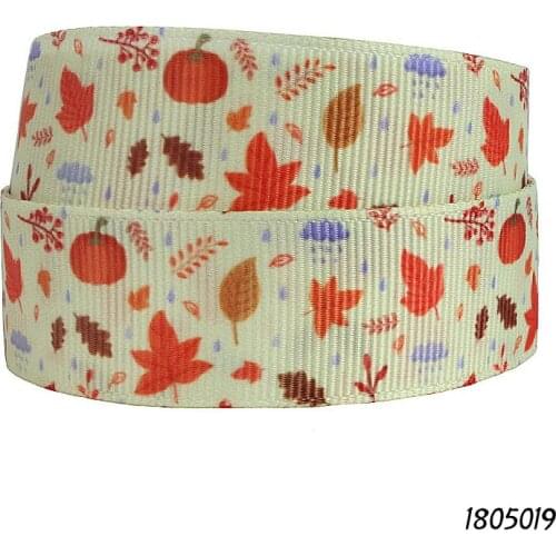 FLRA Ribbon (50 yards/lot) Factory directly supply autumn maple leaf and pumpkin printed grosgrain ribbon