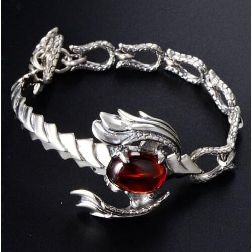 MeibaPJ Real S925 Sterling Silver Retro Domineering Scorpion Inlaid Garnet Personalized Mens Bracelet Exquisite Party Jewelry