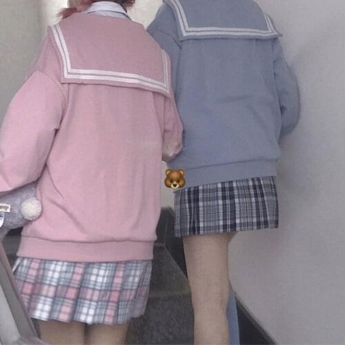 Kawaii Zipper Long Sleeve Sailor Collar Sweatshirt Japan Style Cute 2021 JK Pink Navy Soft Girl Kpop Tops for Teens