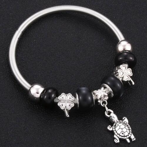 Trendy Elastic metal beading Antique Original tortoise Charm Bracelets For Women Glass Beads Brand Bracelet Bangle Jewelry Gift
