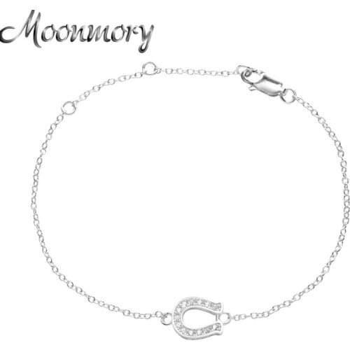 Moonmory 100% 925 Sterling Silver U-shaped Bracelets For Women Crystal CZ Letter Jewelry Adjustable Fine Chain Christmas Gifts