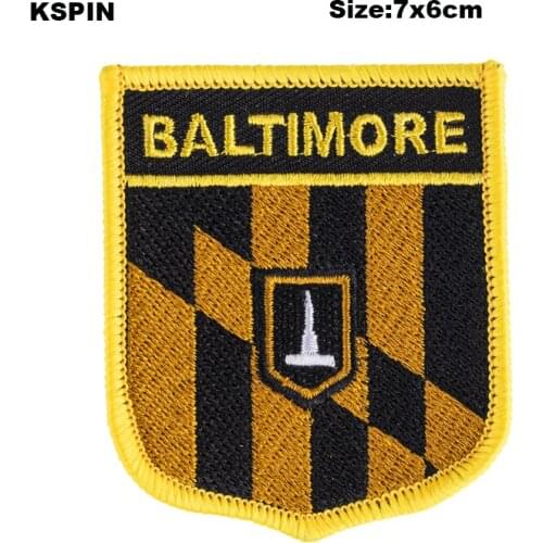 Baltimore Shield Shape Flag patches embroidered flag patches national flag patches for Cothing DIY Decoration