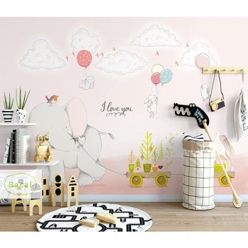 Bacal Custom Cute Animal Girls Room Wallpaper mural 3D Elephant Wallpaper 5D for Kids Room Decor Rabbit pattern Home Decor